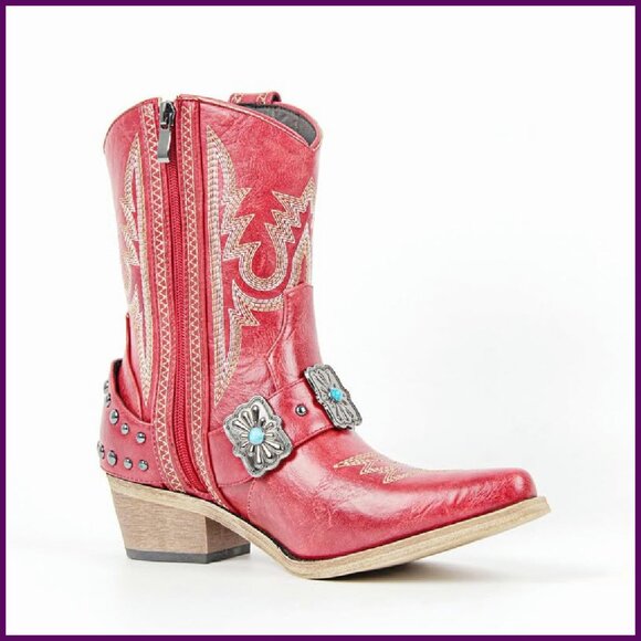 Women's Ankle Boots Western Embroidery Studded Block Heel Synthetic Leather - Picture 3 of 7